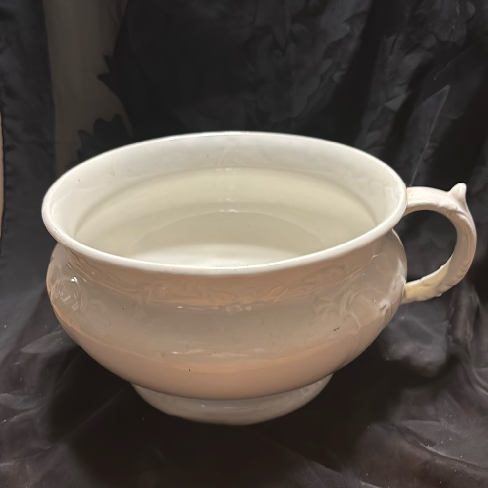 Antique Cornell marked glazed ironstone round chamber pot with handle